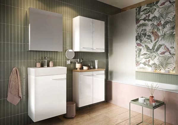 Badeværelsesbordplade 80x46cm guldfarvet lamineret møbelplade i egetræ