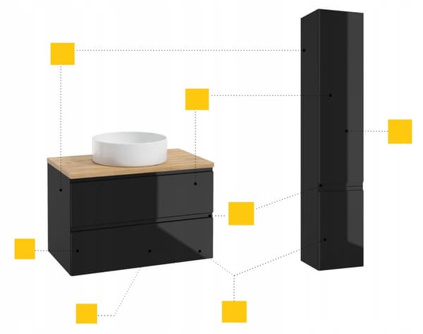 Sort hængende badeværelsesskab 60x50cm uden bordplade til håndvask Modus