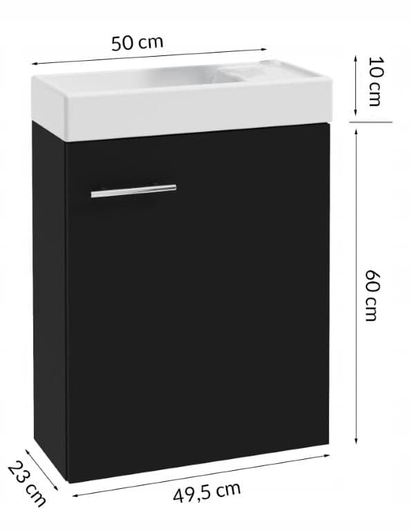 Badrumsskåp med svart hängande handfat 50x70 Liten med avlång kromblandare