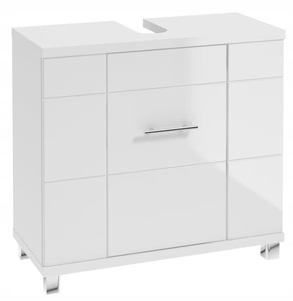 Kylpyhuonekaappi pesualtaan alle, jossa aukko sifonille 70x63x32cm Valkoiseksi lakattu Rita