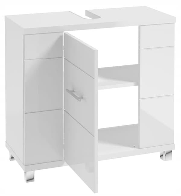 Kylpyhuonekaappi pesualtaan alle, jossa aukko sifonille 70x63x32cm Valkoiseksi lakattu Rita