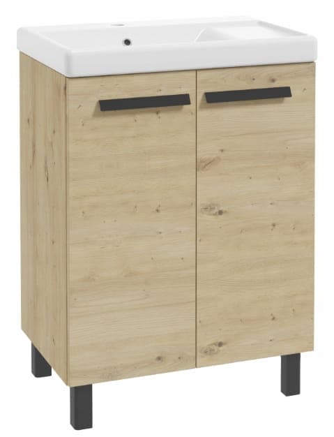 Kylpyhuonesarja: 80x60 pesuallaskaappi + hana, sifoni, click-clack-tulppa Bonita