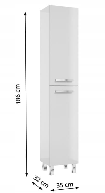 Fristående badrumsstolpe 185x35cm Vit högglans 4 hyllplan, mjukstängande Bonita