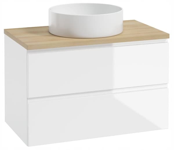 Seinälle ripustettava kylpyhuoneen kaappi 100x50cm setti pöytälevyllä ja pyöreällä pesualtaalla, valkoinen Modus