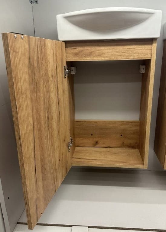 Badeværelsesskab med håndvask 60x40 cm hængende håndlavet eg Parma