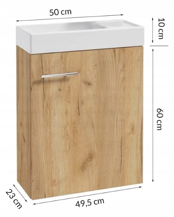 Kylpyhuoneen kaappisetti, pesuallas 50x70 + peilikaappi 50x60, Verona craft tammi