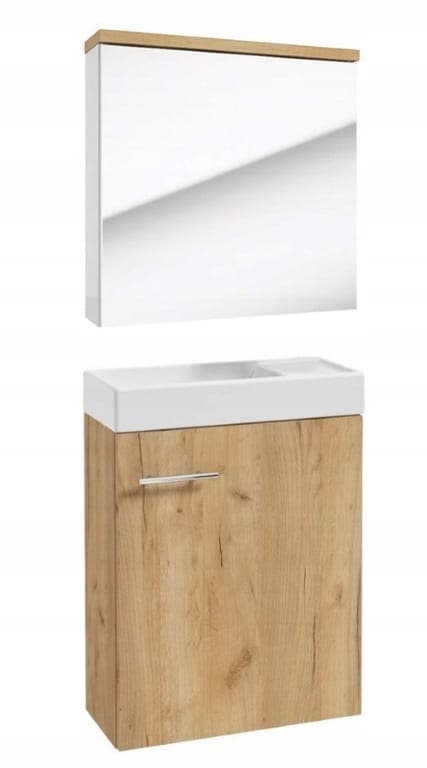 Kylpyhuoneen kaappisetti, pesuallas 50x70 + peilikaappi 50x60, Verona craft tammi