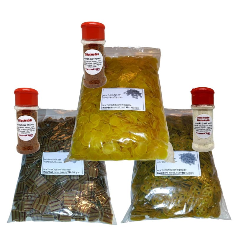 Varma Chips-Mix, 3x960 gram med kryddor, alla sorter, vegetariska