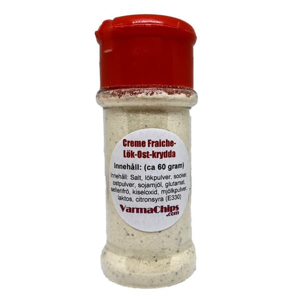 Creme Fraiche/Lök/Ost-krydda, ca 45 gram i burk (chipskrydda)