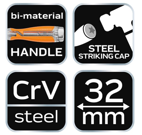 32 mm mejsel, CRV, to-komponent håndtag