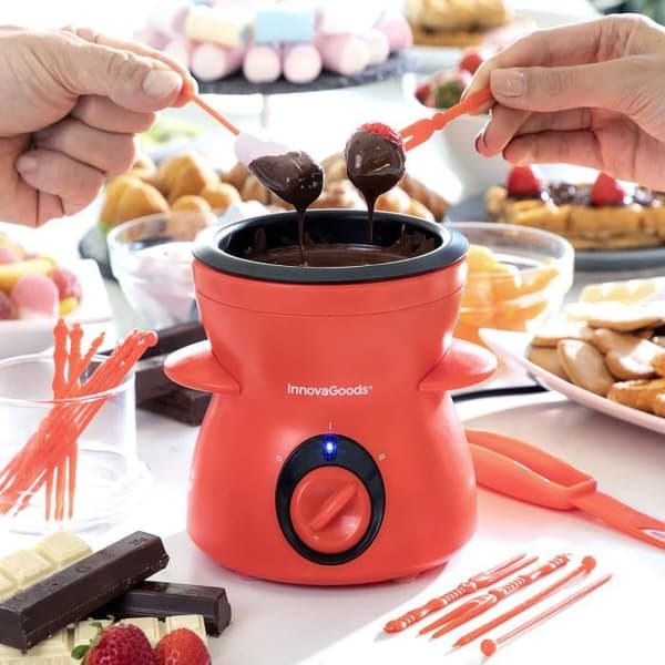 INNOVAGOODS Chokladfondue - Justerbar temperatur - Tillbehör ingår - Röd - 300 ml