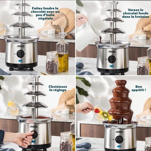 Chokladfontän - PRINCESS - 292999 - Børstad rostfritt stål - 4 nivåer - 1,1 L - 190 W
