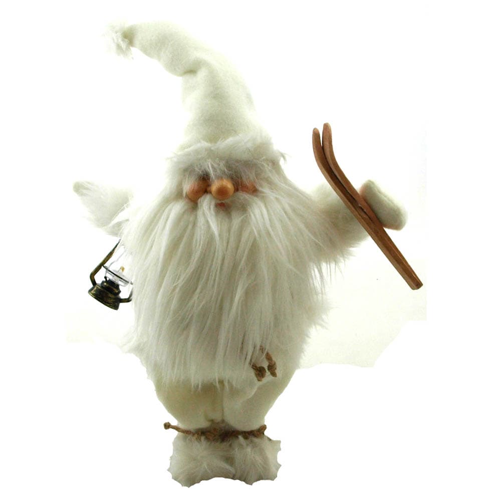 Stor vacker vit tomte 50 cm hög med skidor och lykta