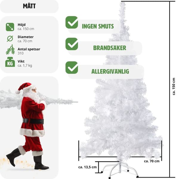 Julgran med metallstativ, vit - 150 cm