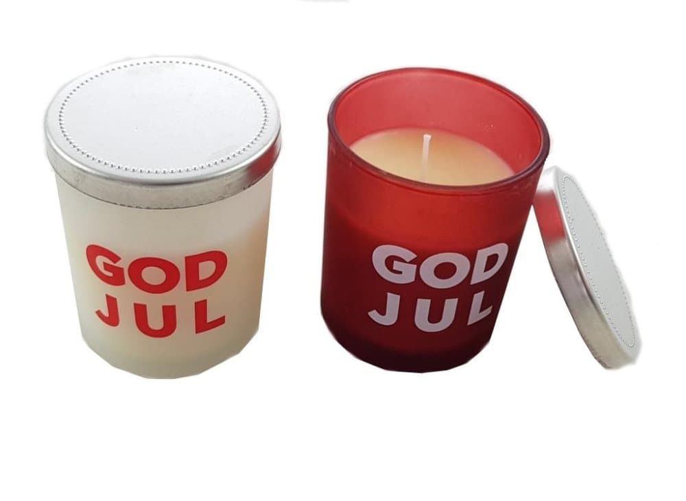 Ljus i glasburk 2- pack rött och vitt