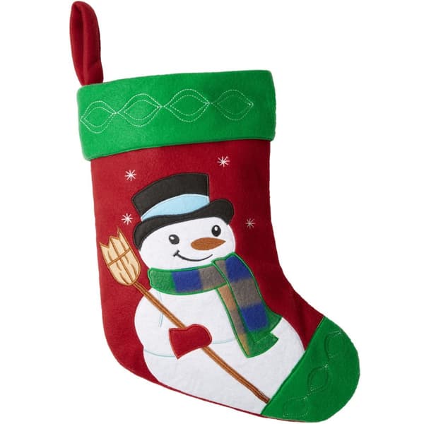 Julstrumpa med snögubbemotiv - röd/grön