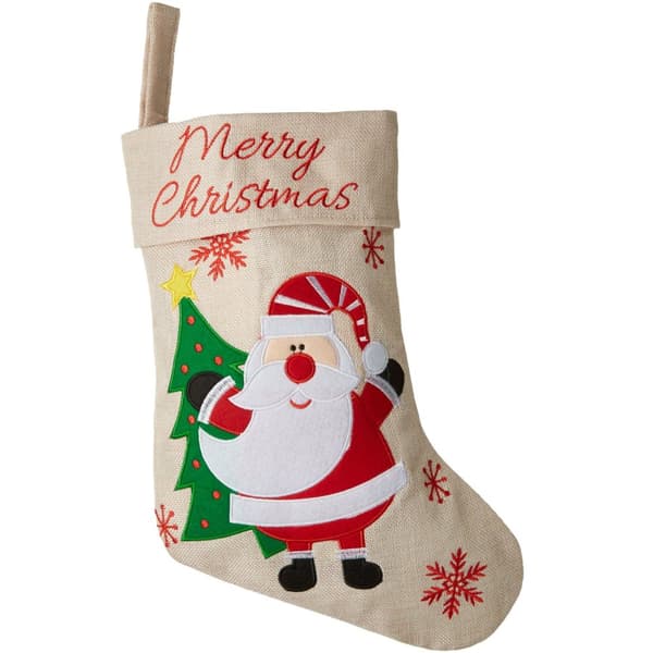 Julstrumpa i juteoptik med tomtemotiv - beige
