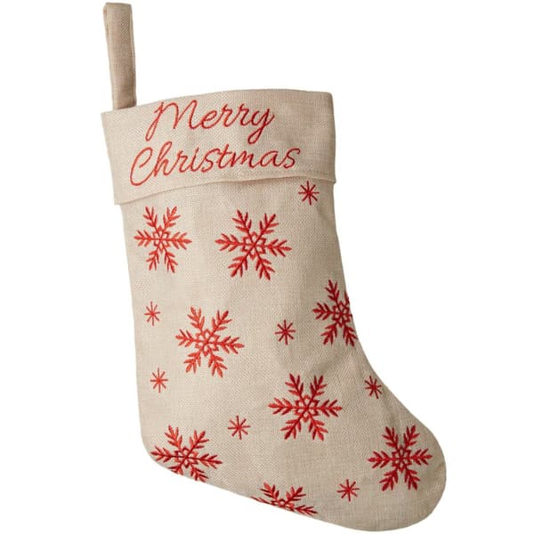 Julstrumpa i juteoptik med snöflingor - beige