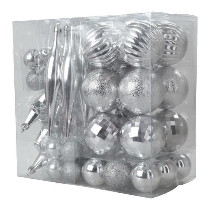 Massa 60 julgranskulor + julupphängningar - Ø 6-16-4-3-7 cm - Silver