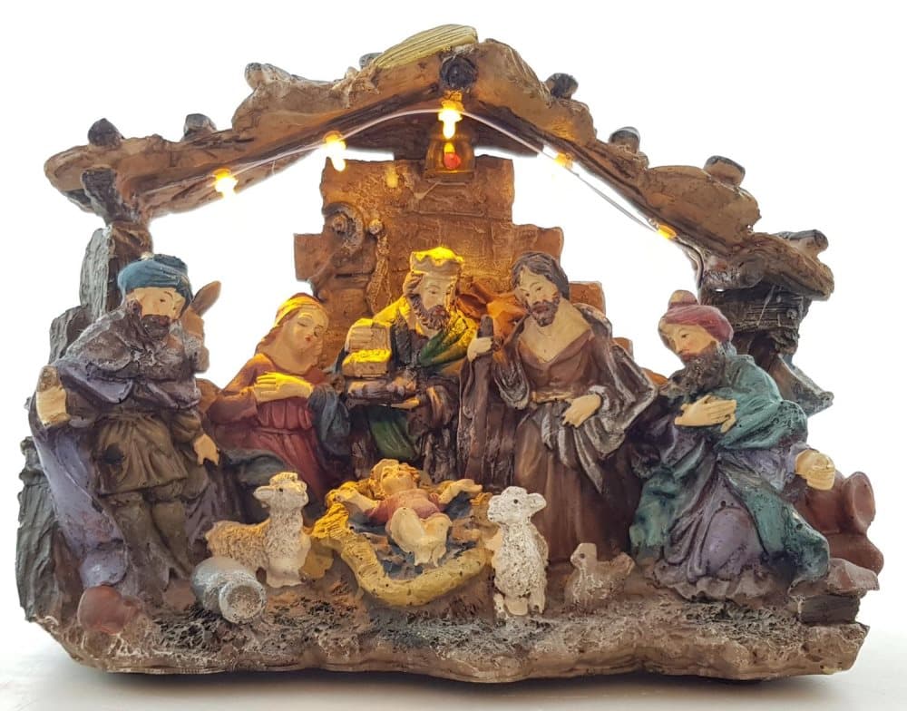 Julkrubba med led belysning Jesus Juldekoration stor