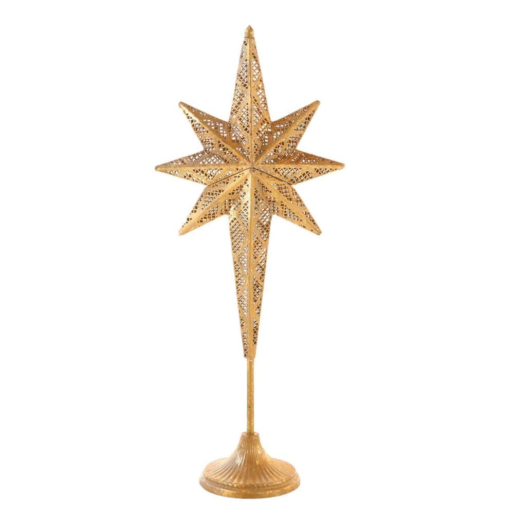 Metallstjärna på fot 78cm i guld
