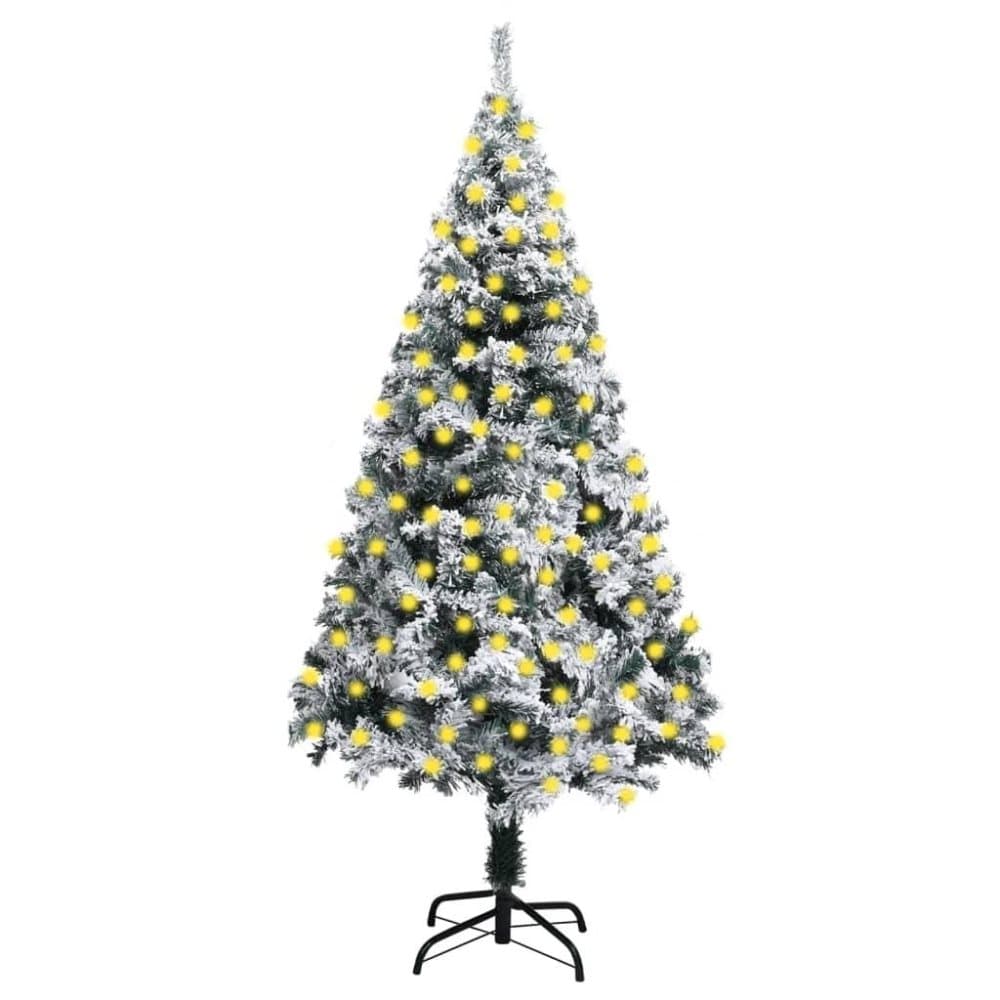 vidaXL Plastgran med LED och snö grön 240 cm