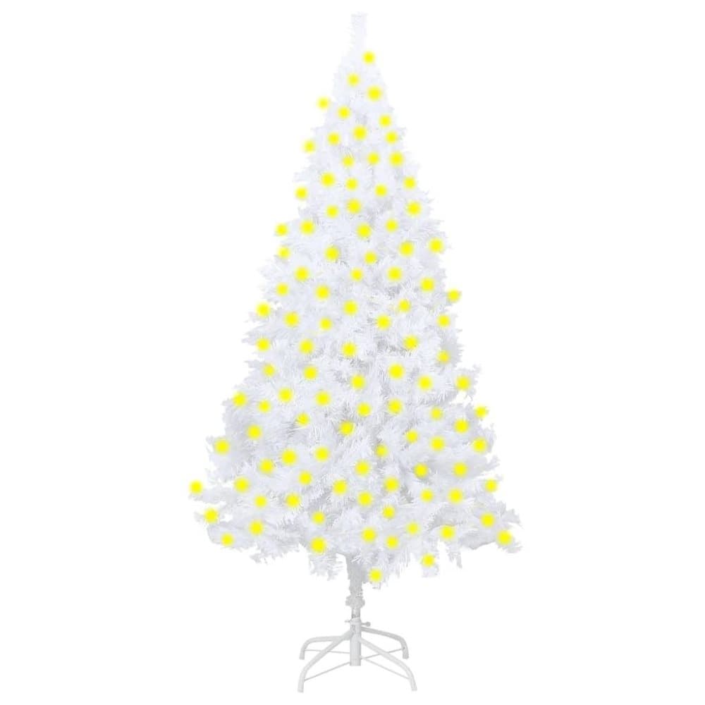 vidaXL Plastgran med LED och tjocka grenar vit 210 cm