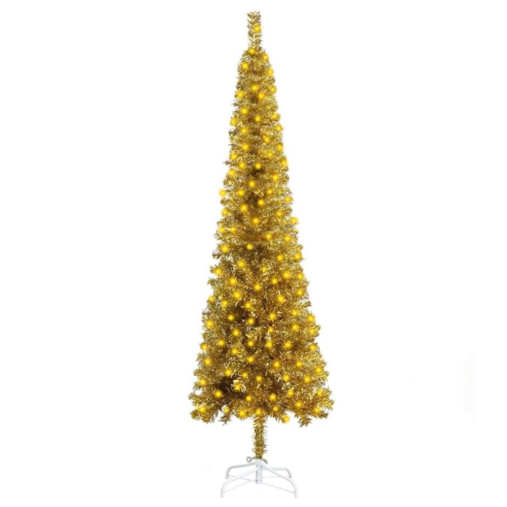 vidaXL Smal plastgran med LED guld 120 cm