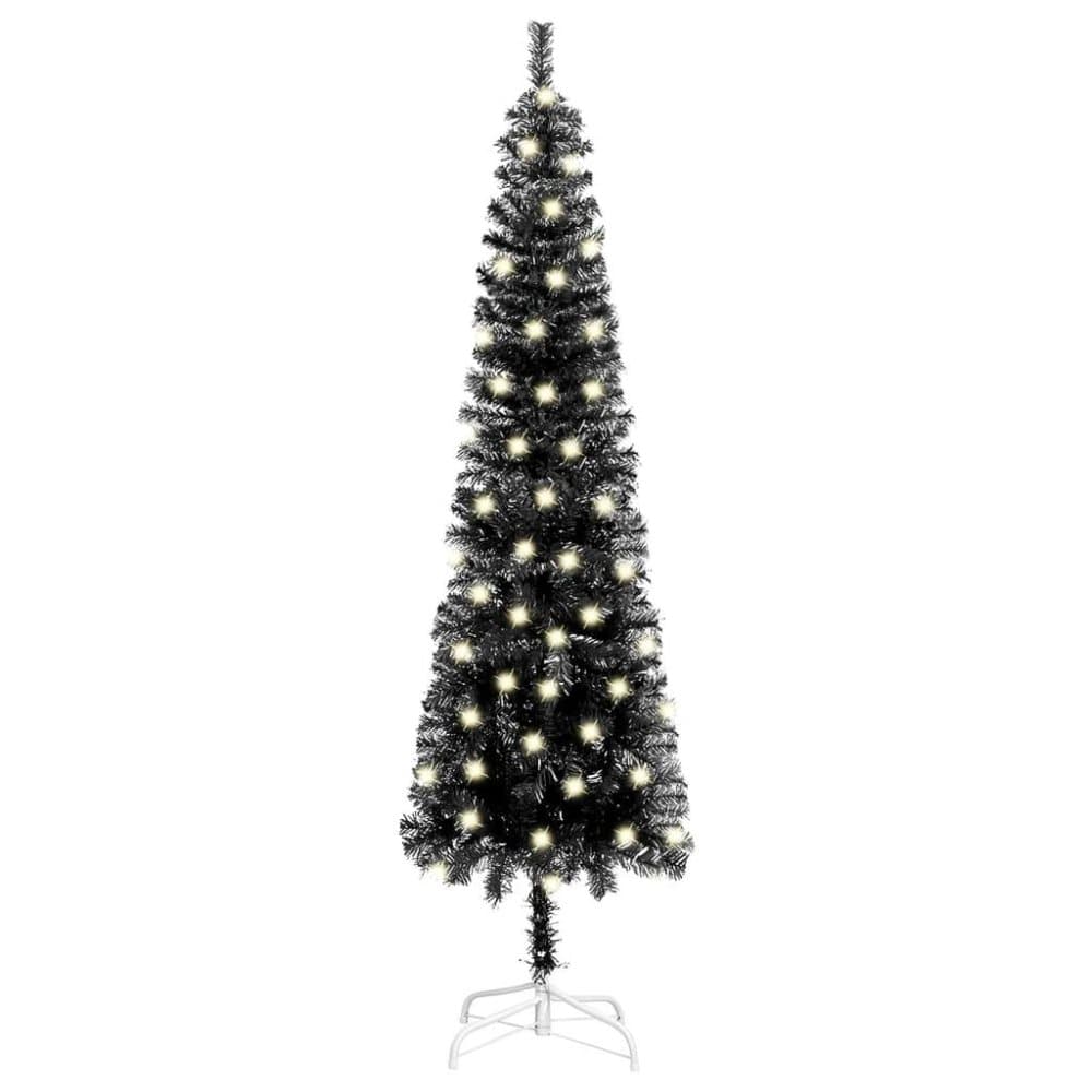 vidaXL Smal plastgran med LED svart 150 cm