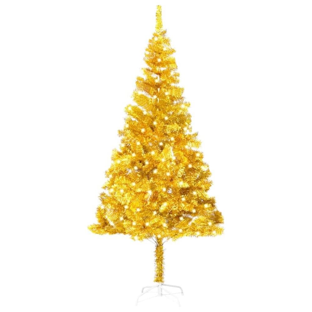 vidaXL Plastgran med fot och LED guld 240 cm PET