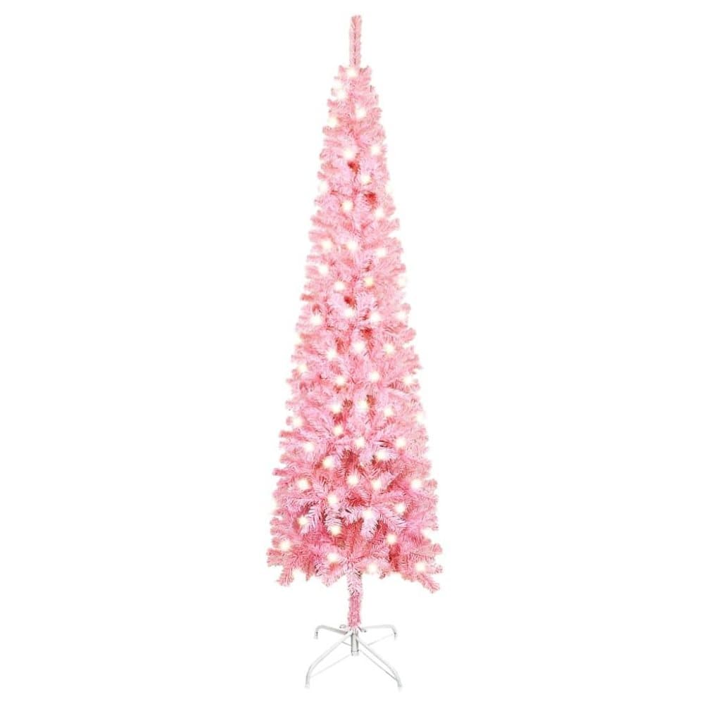 vidaXL Smal plastgran med LED rosa 180 cm