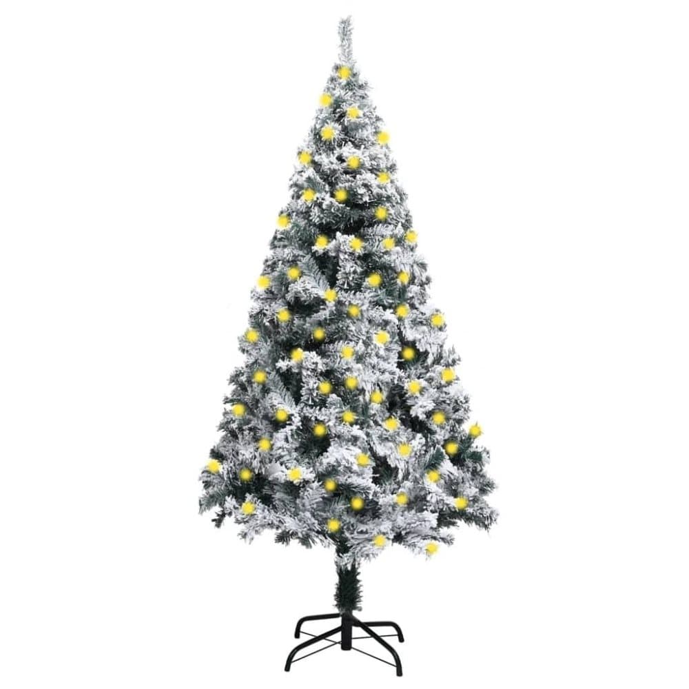 vidaXL Plastgran med LED och snö grön 150 cm