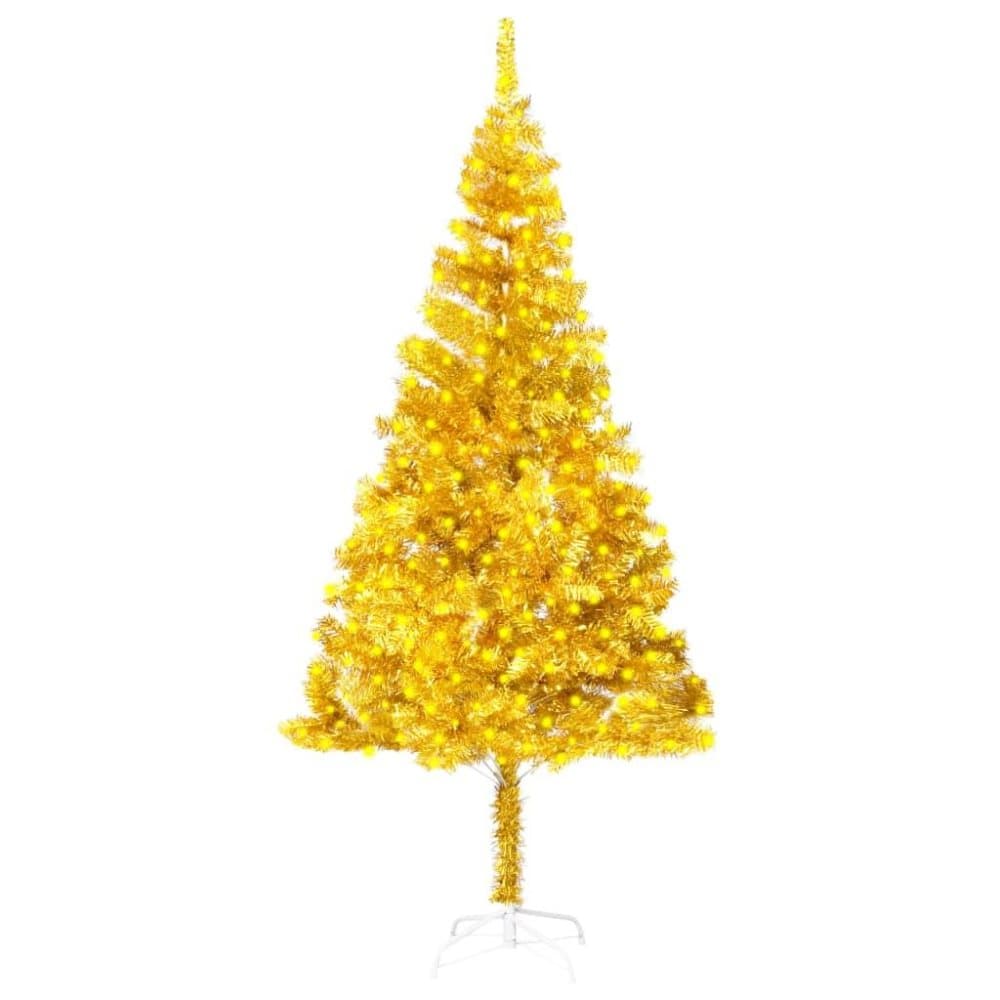 vidaXL Plastgran med fot och LED guld 210 cm PET
