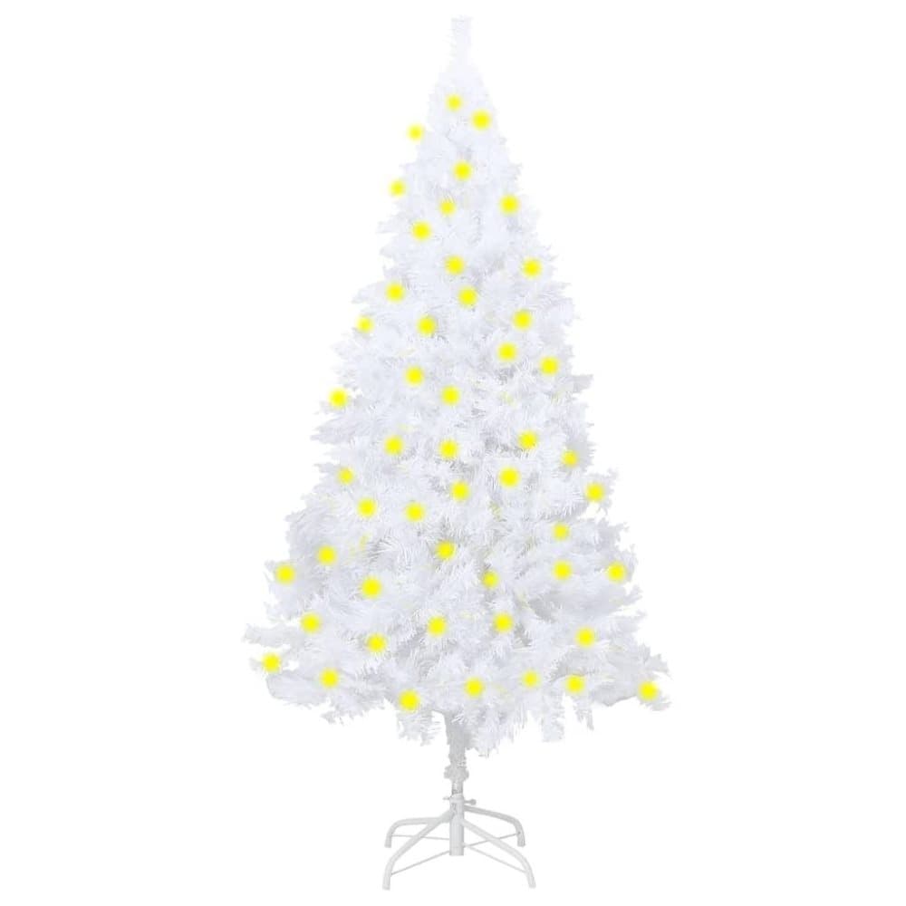 vidaXL Plastgran med LED och tjocka grenar vit 150 cm