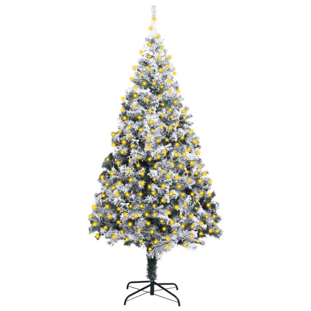 vidaXL Plastgran med LED och snö grön 300 cm PVC
