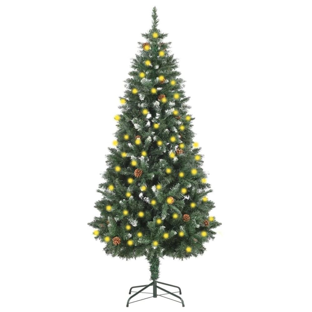vidaXL Plastgran med LED och kottar 180 cm