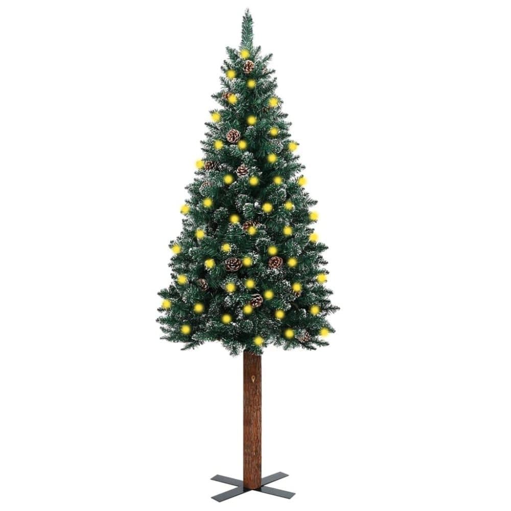 vidaXL Smal plastgran med LED och trä och vit snö grön 180 cm