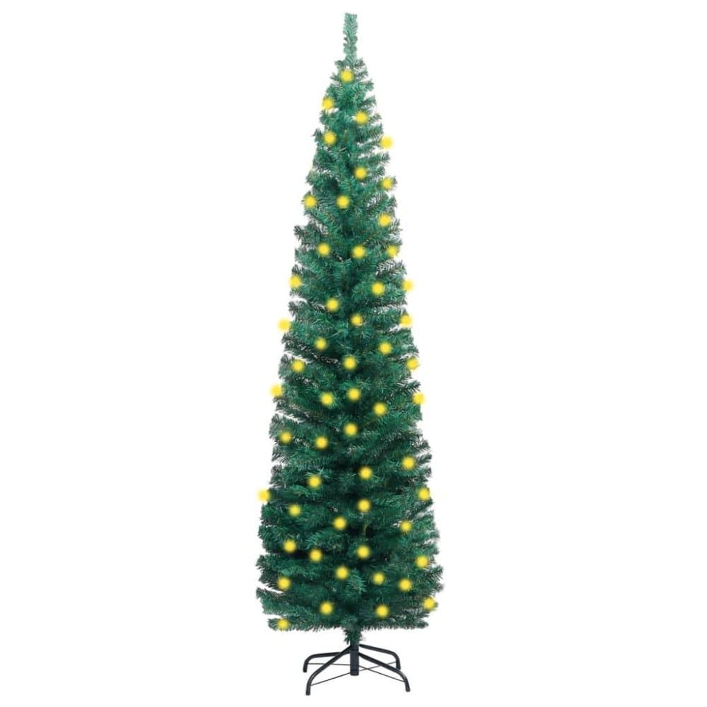 vidaXL Smal plastgran med ljusslinga och fot grön 210 cm PVC