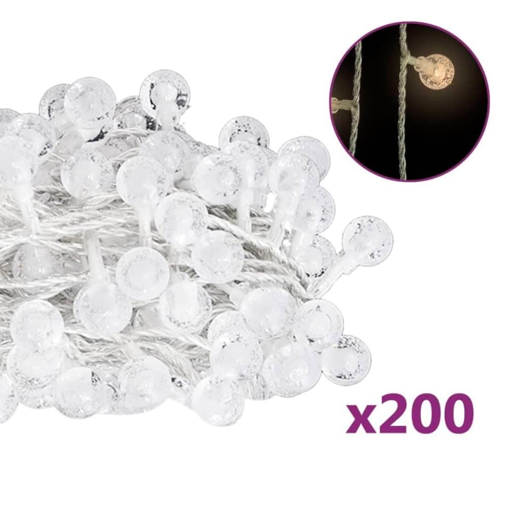 vidaXL Ljusslinga 20 m bollar 200 lysdioder varmvit 8 funktioner