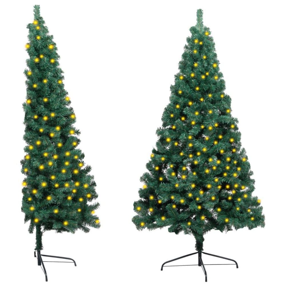 vidaXL Halv plastgran med fot och LED grön 210 cm PVC