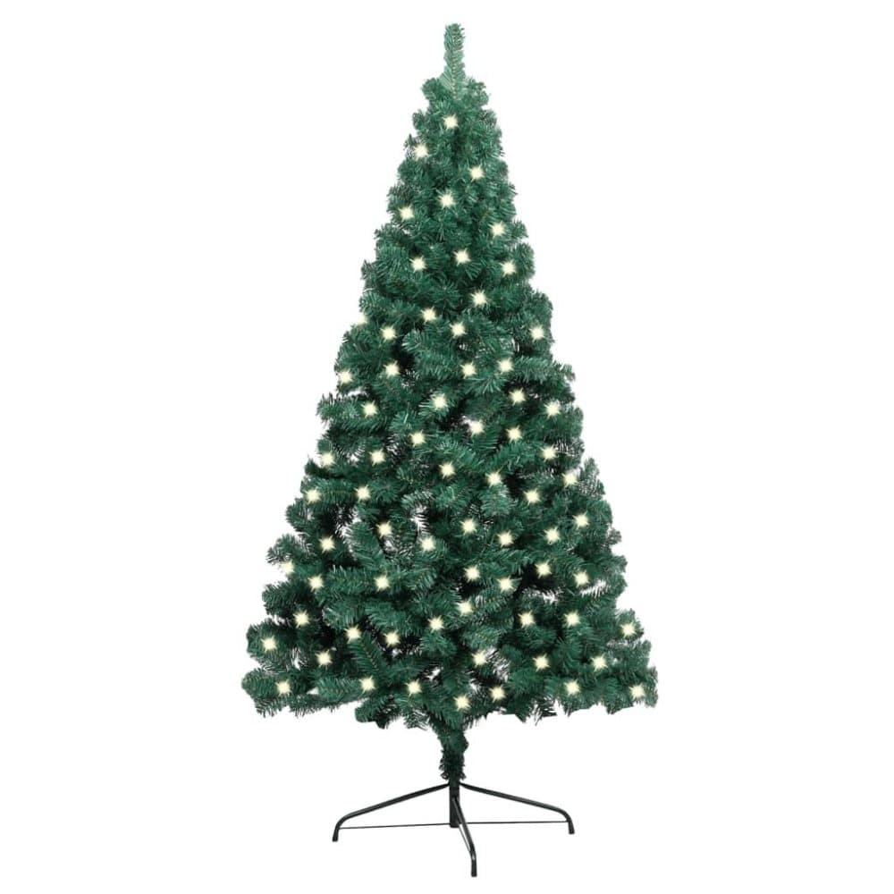 vidaXL Halv plastgran med fot och LED grön 120 cm PVC