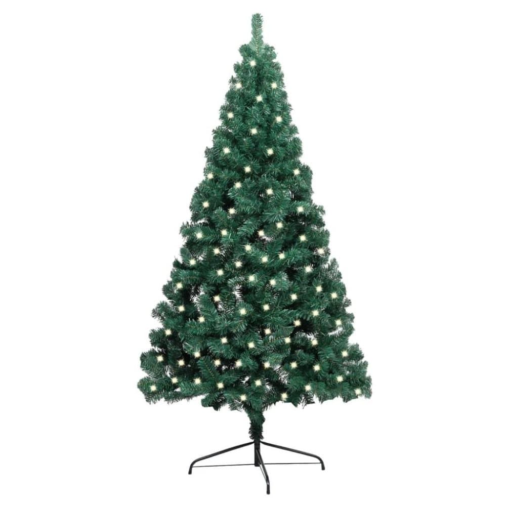vidaXL Halv plastgran med fot och LED grön 240 cm PVC
