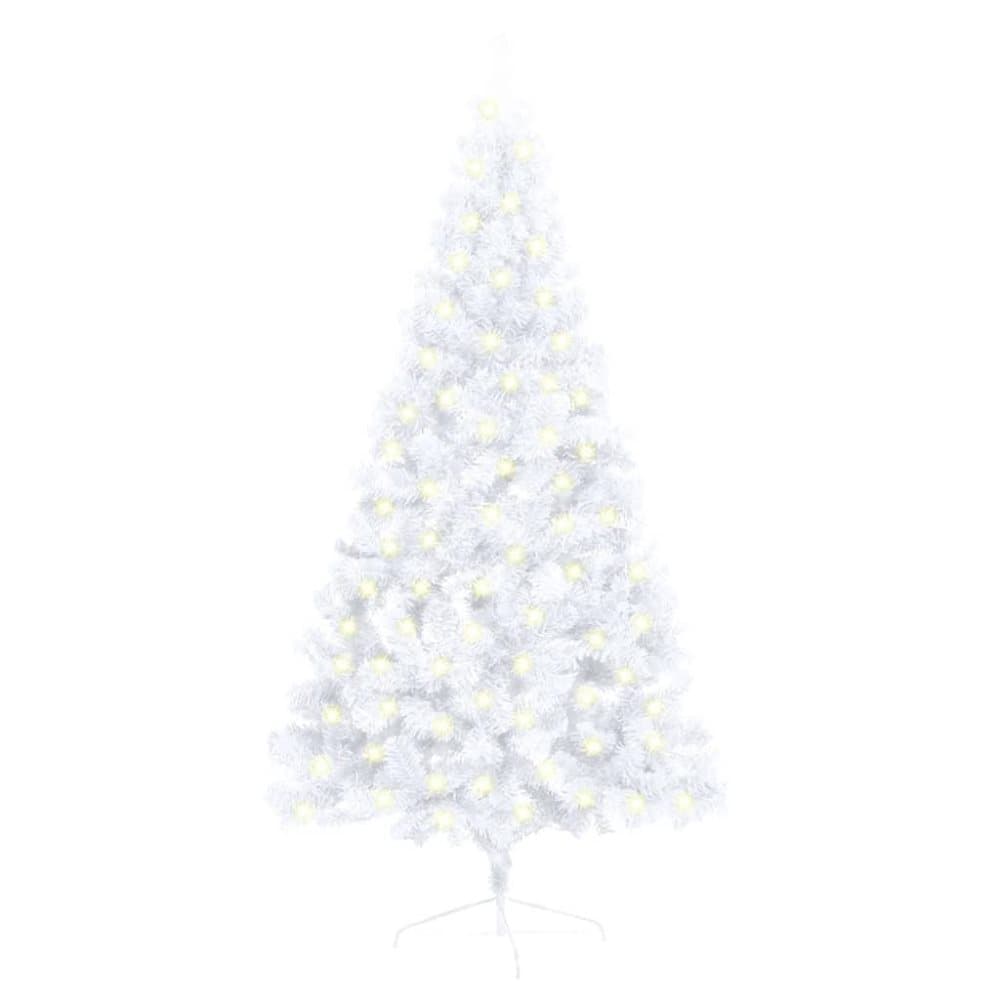 vidaXL Halv plastgran med stativ och LED vit 150 cm PVC
