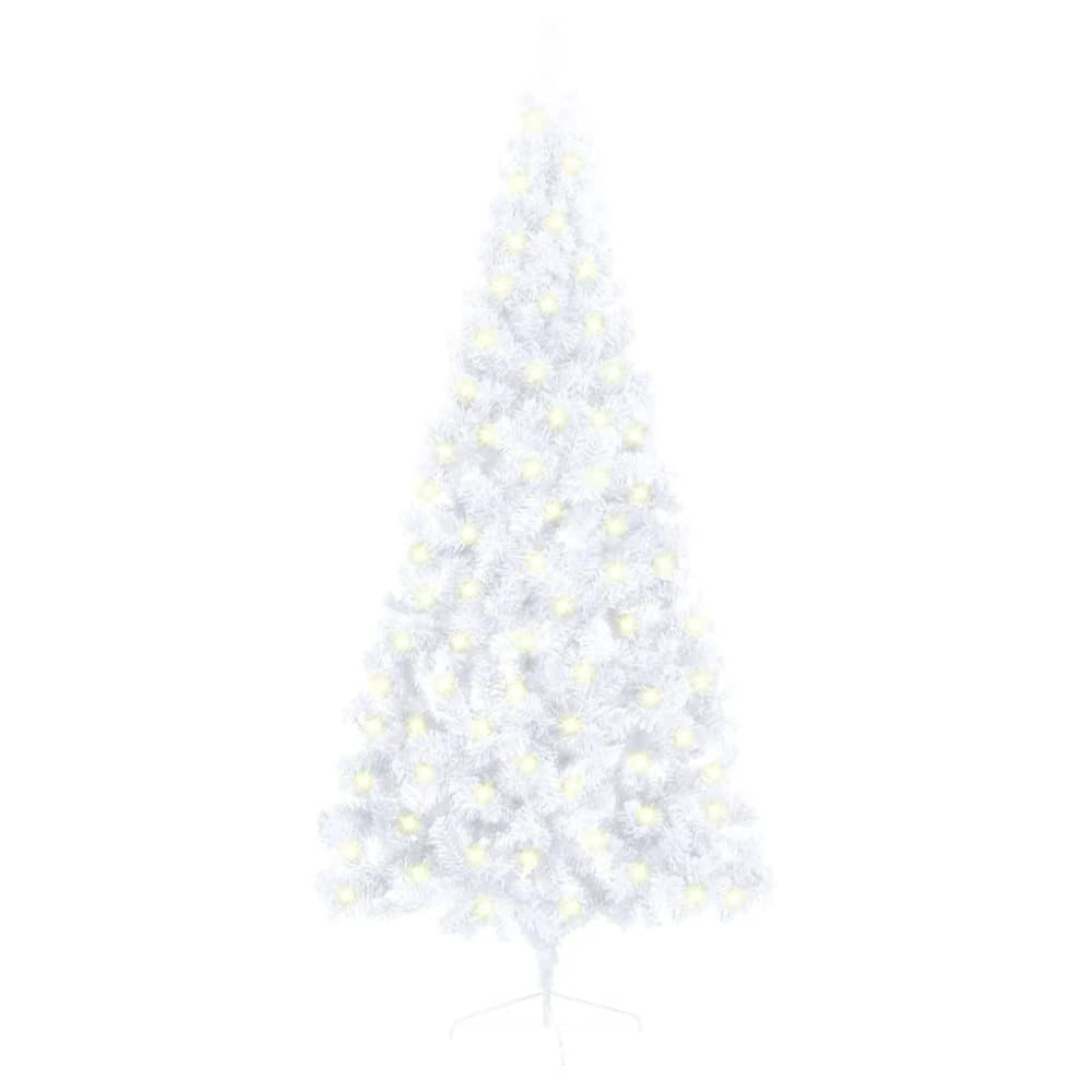 vidaXL Halv plastgran med stativ och LED vit 180 cm PVC