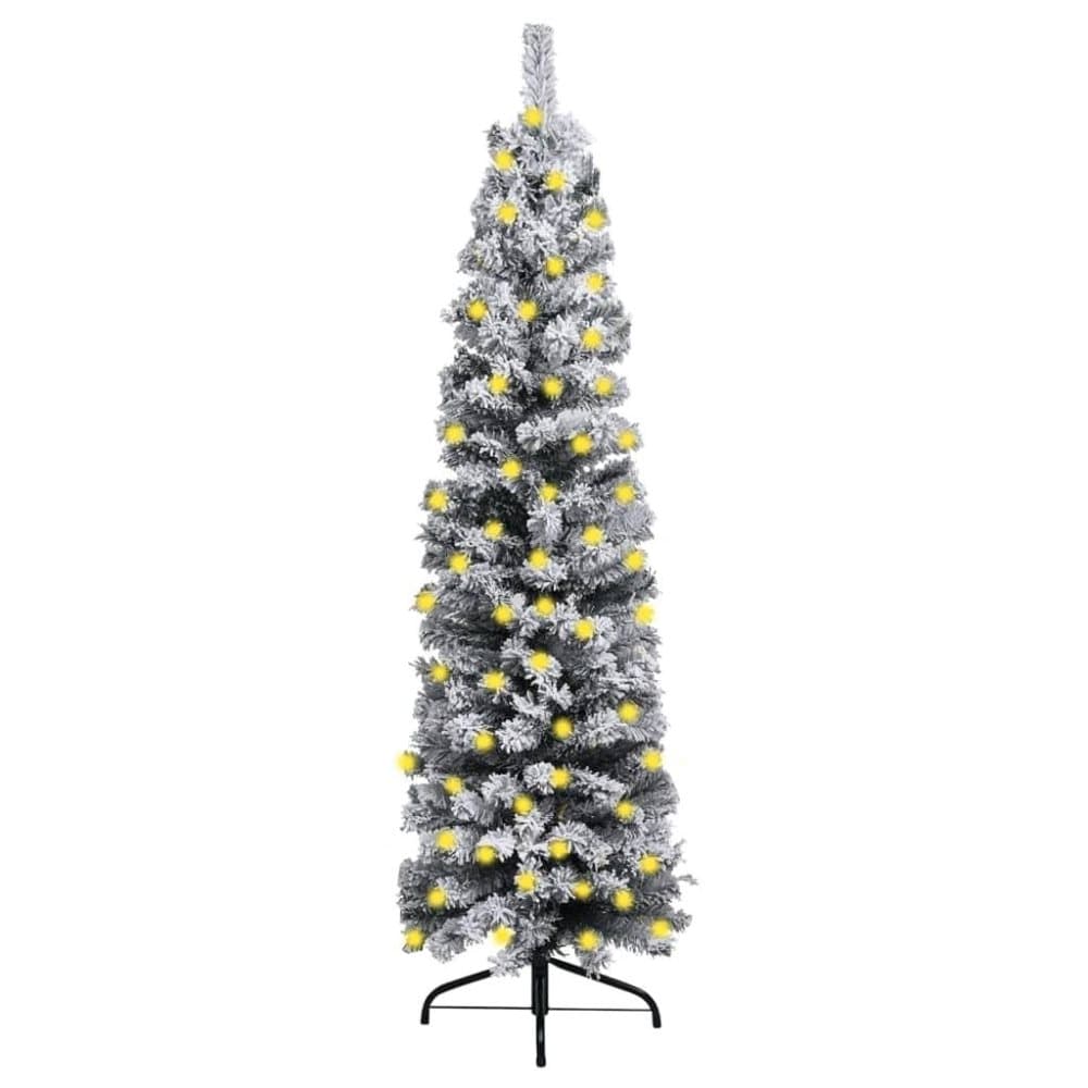 vidaXL Smal plastgran med LED och snö grön 240 cm PVC