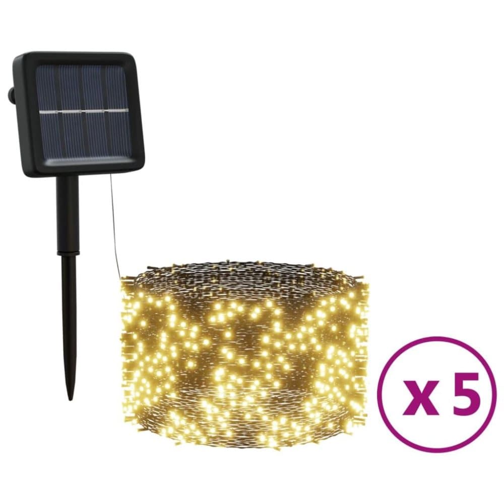 vidaXL Soldriven ljusslinga 5 st 5x200 lysdioder varmvit inne/ute
