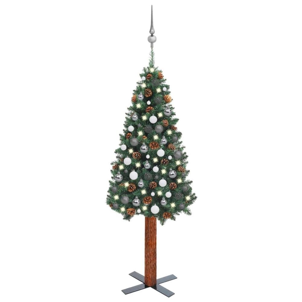 vidaXL Smal plastgran med LED och julgranskulor grön 150 cm PVC