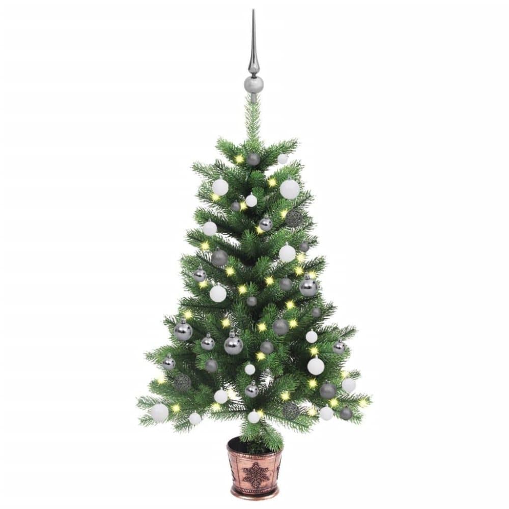 vidaXL Plastgran med LED och julgranskulor 90 cm grön