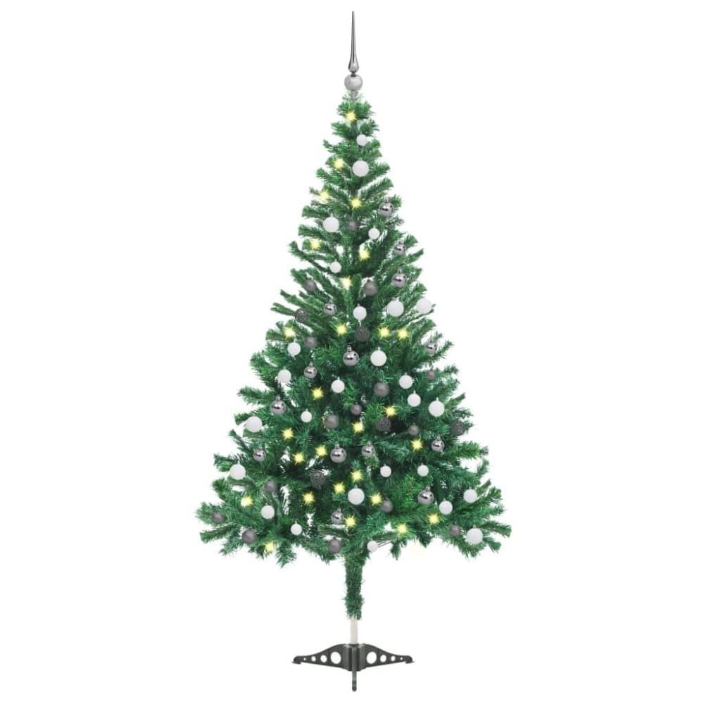 vidaXL Plastgran med LED och julgranskulor 120 cm 230 grenar