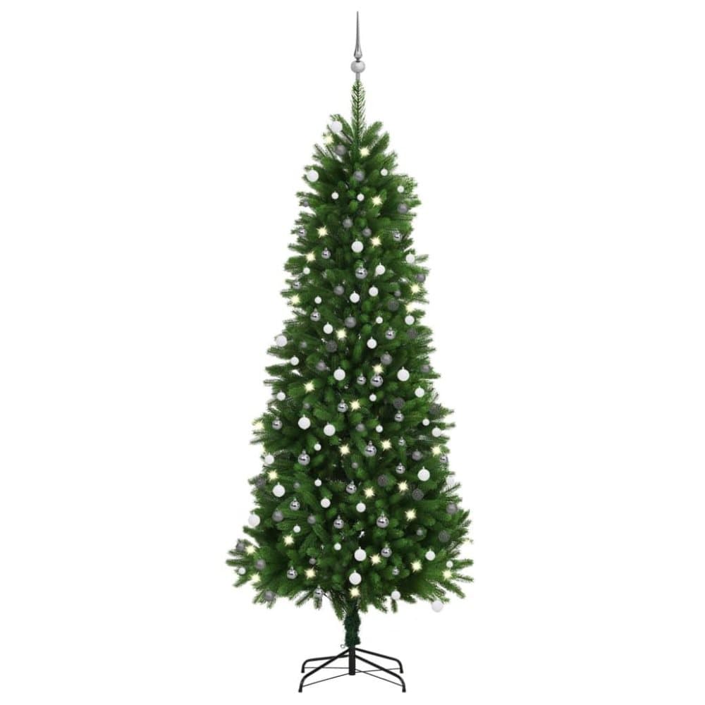 vidaXL Plastgran med LED och julgranskulor 240 cm grön
